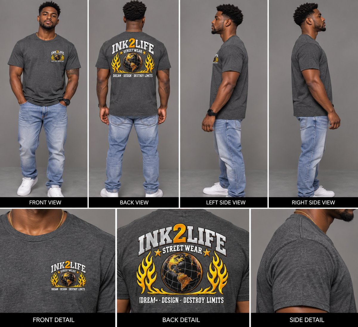 INK2LIFE Dream Design Destroy Limits Men’s Gray Tee